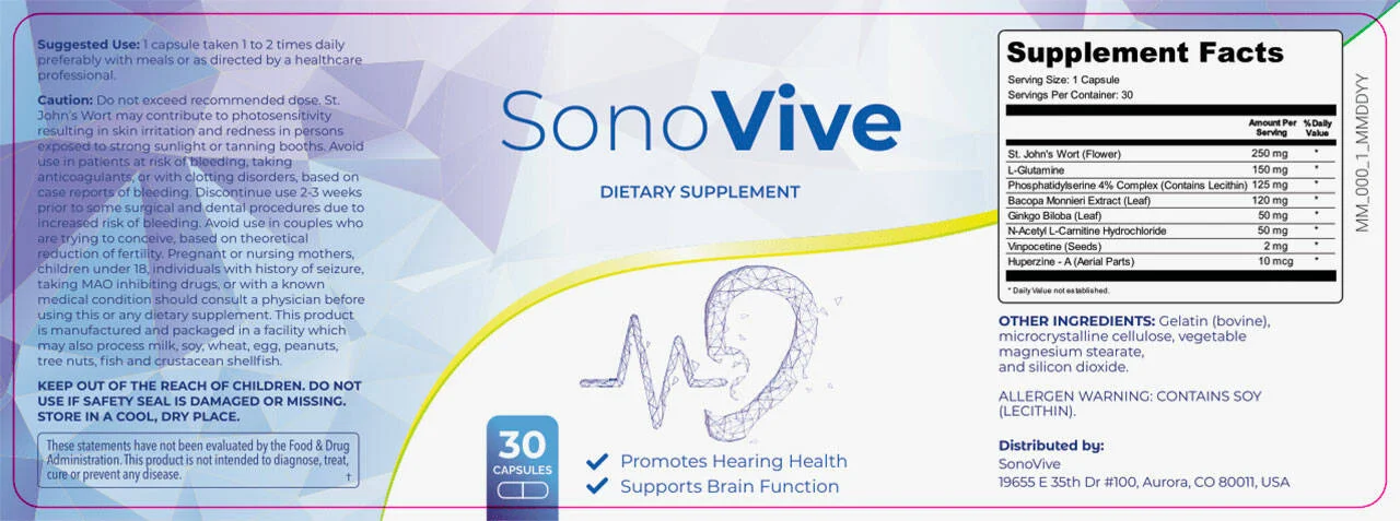 SonoVive natural ingredients list for hearing and brain support